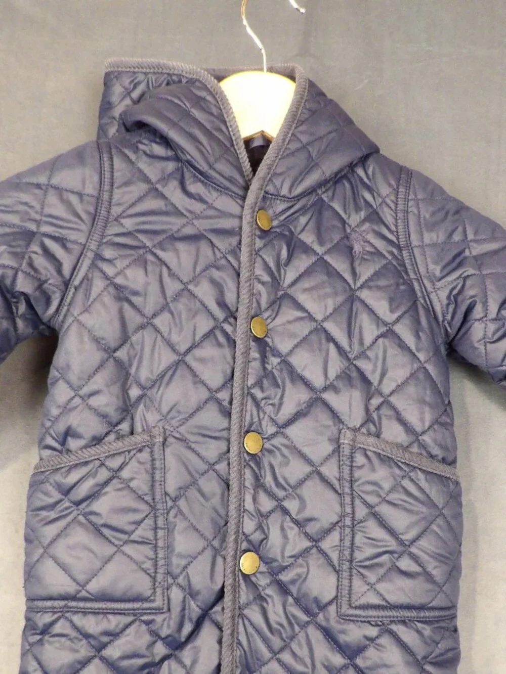 Ralph Lauren Navy Blue Quilted Bunting Snowsuit Hooded Unisex Size 6 Months